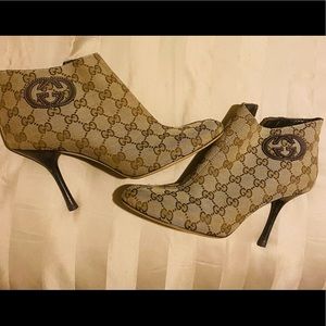 Gucci Beige Monogram Ankle Boots